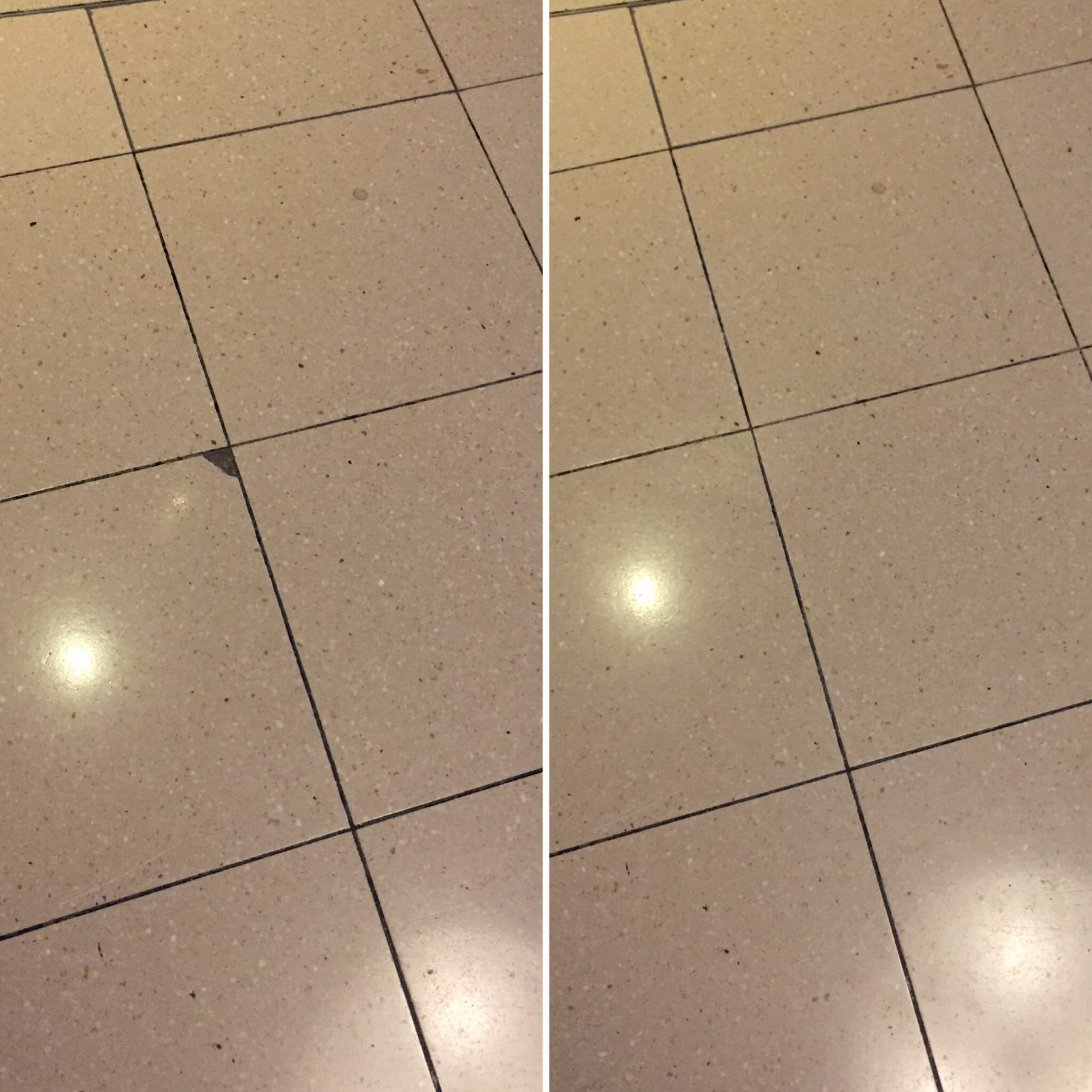 Chipped floor tile