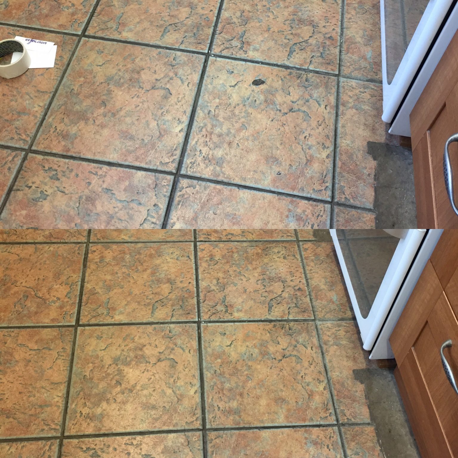 Chipped floor tile